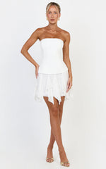 Selani Mini Dress - Strapless Bodice Ruffle Hem Dress in White