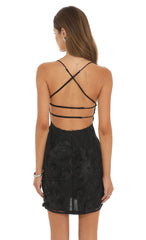 Floral Appliqué Strappy Mini Dress in Black