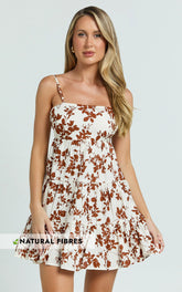 Lorelle Mini Dress - Straight Neck Tiered Dress in Shadow Floral