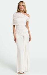 Nicolette Maxi Dress - Cape Sleeve Off Shoulder Dress in Cream