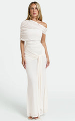 Nicolette Maxi Dress - Cape Sleeve Off Shoulder Dress in Cream