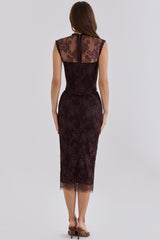 Chocolate Brown Lace Midi Skirt
