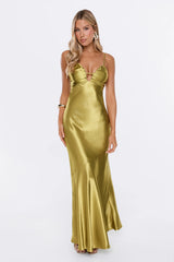 She Gets It Satin Maxi Dress Olive
