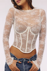 Vintage Ivory Lace Long Sleeve Corset Top