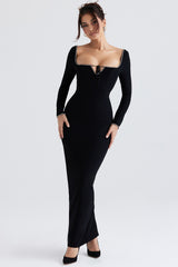 Black Crystal Embellished Maxi Dress