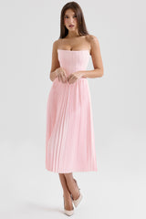 Pink Pleated Midi Corset Dress