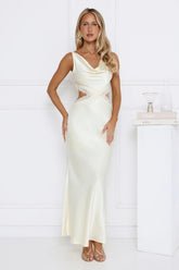 Metro Nights Satin Maxi Dress Yellow