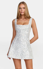 Noa Mini Dress - Square Neck A Line Sequin Dress in Ivory
