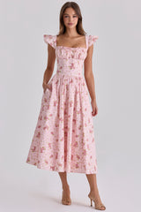 Pink Vintage Rose Cotton Midi Sundress