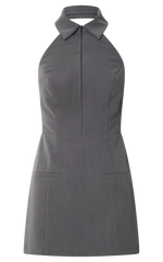 Latisha Mini Dress - Halter Collared Fitted Dress in Grey