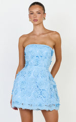 Maristella Mini Dress - Strapless Lace Up Back A Line Dress in Blue