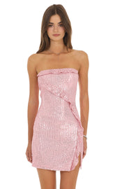 Strapless Sequin Mini Dress in Pink