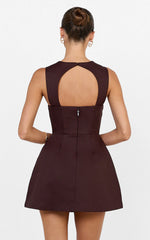 Garrett Mini Dress - Square Neck Fit And Flare Dress in Dark Chocolate