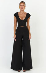 Lilo Top - V Neck Cap Sleeve Top in Black