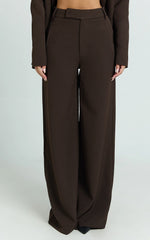 Selena Pants - High Waisted Wide Leg Tailored Pants in Brown