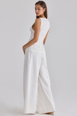 White Cotton Wide Leg Trousers
