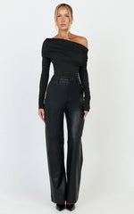 Hallie Bodysuit - One Shoulder Draped Long Sleeve Bodysuit in Black