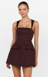 Garrett Mini Dress - Square Neck Fit And Flare Dress in Dark Chocolate