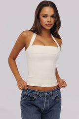 White Halter Neck Cotton Top