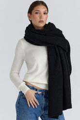 Black Wool Oversized Textured Scarf