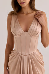 Champagne Satin Corset Maxi Dress