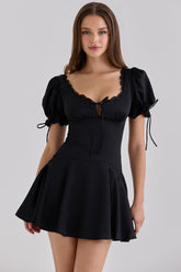 Black Satin Lace Trim Mini Dress