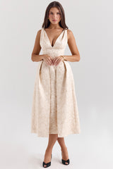 Ivory Metallic Jacquard Midi Dress