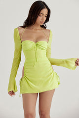 Lime Chiffon Halter Mini Dress
