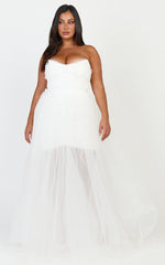 Kelsey Mini Dress - Beaded Strapless Corset Panel Dress with Detachable Tulle Skirt in White