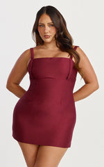 Beckett Mini Dress - Square Neck Form Fitting Dress in Wine