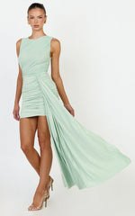 Baylee Mini Dress - Gathered One Shoulder Bodycon Dress in Sage