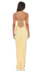 Pointed Corset Strapless Maxi Dress in Yellow