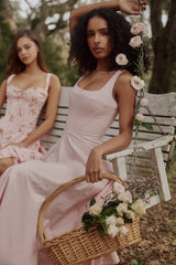 Vintage Rose Pink Floral Print Midi Dress