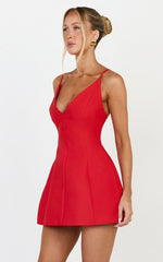 Sheeran Mini Dress - Plunge A Line Dress in Red