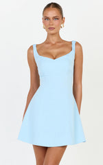 Jayce Mini Dress - Off The Shoulder A Line Dress in Blue