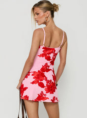 Kareina Scoop Embroidered Mini Dress Pink / Red
