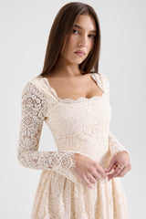 Cream Lace Long Sleeve Mini Dress