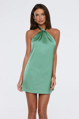 Style Inspiration Satin Halter Mini Dress Green