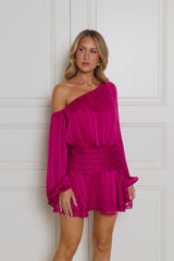 Cheeky Vibe Off Shoulder Mini Dress Magenta