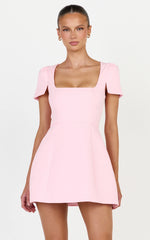 Zinnia Mini Dress - Square Neck Tulip Dress in Pink