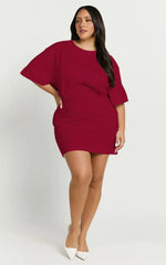 Karyna Mini Dress - shirt Dress in Wine