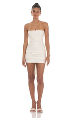 Attachable Bow Strapless Dress in Ivory