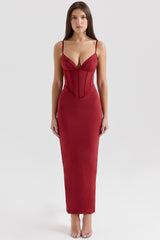 Wine Mesh Bodycon Maxi Dress