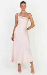 Calix Midi Dress - One Shoulder Slip Dress in Pink