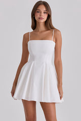 White Cotton Flared Mini Sundress