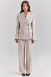 Beige High Waist Tailored Trousers