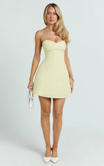 Helena Mini Dress - Strapless A Line Dress in Lemon