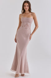 Lilac Georgette Lace Panelled Maxi Dress