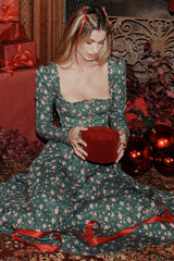 Green Floral Print Midi Dress