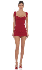 Ruffle Bodycon Dress in Red